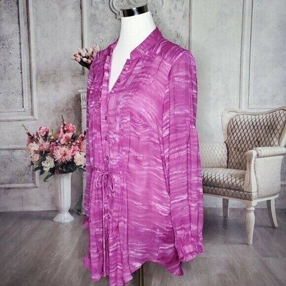 𝅺LANE Bryant Pink Mock Neck Ruffle Front Long Sleeve Tunic Top Plus Size 14/16 - Picture 8 of 14